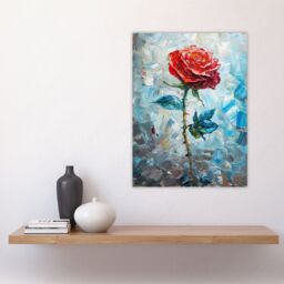 "Artery8 Wall Art Print Single Red Rose Oil Painting Romance Artistic Poster in Blue - Size: W24"" x H32""" - thumbnail 4
