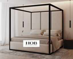 HOB Furniture Royal Washington Poster Bed, Luxury French Velvet, Cream - Size: King - thumbnail 1