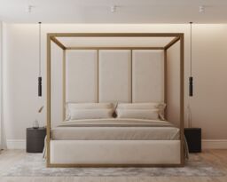 HOB Furniture Royal Washington Poster Bed, Luxury French Velvet, Cream - Size: King - thumbnail 3