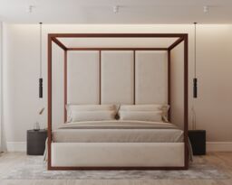 HOB Furniture Royal Washington Poster Bed, Luxury French Velvet, Cream - Size: King - thumbnail 4