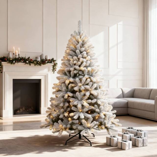 Shatchi 7Ft Pre-Lit Yukon Snow Pine Christmas Tree with 200 Warm White LEDs - image 1