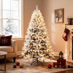 Shatchi 7Ft Pre-Lit Yukon Snow Pine Christmas Tree with 200 Warm White LEDs - thumbnail 4