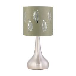 First Choice Lighting Set of 2 Romana - Brushed Chrome Touch Lamps with Sage Green Fern in Silver - thumbnail 2