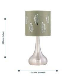 First Choice Lighting Set of 2 Romana - Brushed Chrome Touch Lamps with Sage Green Fern in Silver - thumbnail 5