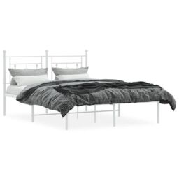 Berkfield Home Metal Bed Frame without Mattress with Headboard White 140x190cm - Size: 140x190 cm - thumbnail 3