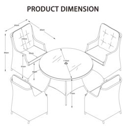 FURNITURE ONE 5 Pieces Aluminum Frame Outdoor Rattan Dining Set with Tempered Glass Top Table in Natural - Size: 1 Pack - thumbnail 4