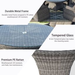 FURNITURE ONE 5 Pieces Aluminum Frame Outdoor Rattan Dining Set with Tempered Glass Top Table in Natural - Size: 1 Pack - thumbnail 5