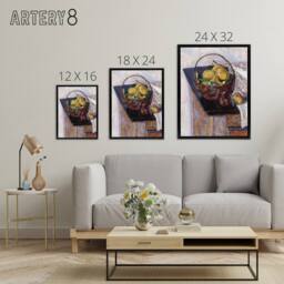 "Artery8 Still Life The Basket of Fruit Bonnard Black Framed Canvas Art Print - Size: W12"" x H16""" - thumbnail 4
