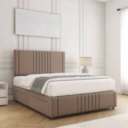 "BSSPOKE Hazel Divan Bed Plush Velvet 24""Headboard 2Drawers Same Side Mattress in Taupe - Size: King" - thumbnail 3