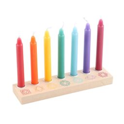 Something Different Energy Seven Chakra Wood Candle Holder in Beige - thumbnail 3