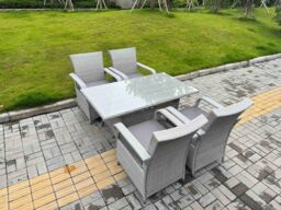 Fimous Rattan Garden Garden furniture Set Rectangular Table & 4 Chairs Set in Light Grey - thumbnail 2
