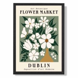 ARTZE Dublin Green & White Flower Market Exhibition Framed Print SIZE: A3 with Black Frame in Beige - Size: A2 - thumbnail 1