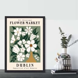ARTZE Dublin Green & White Flower Market Exhibition Framed Print SIZE: A3 with Black Frame in Beige - Size: A2 - thumbnail 2