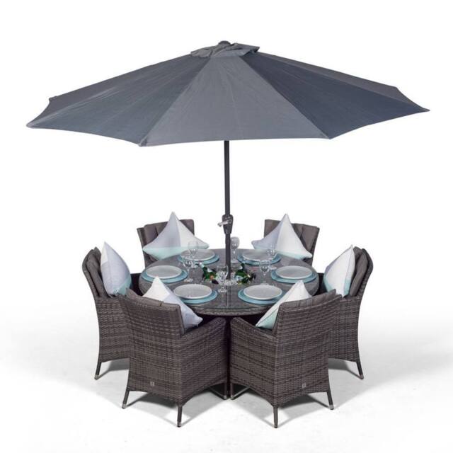 Thats Furniture Savannah Round 6 Seater Patio Dining Set with Ice Bucket Drinks Cooler in Grey - image 1