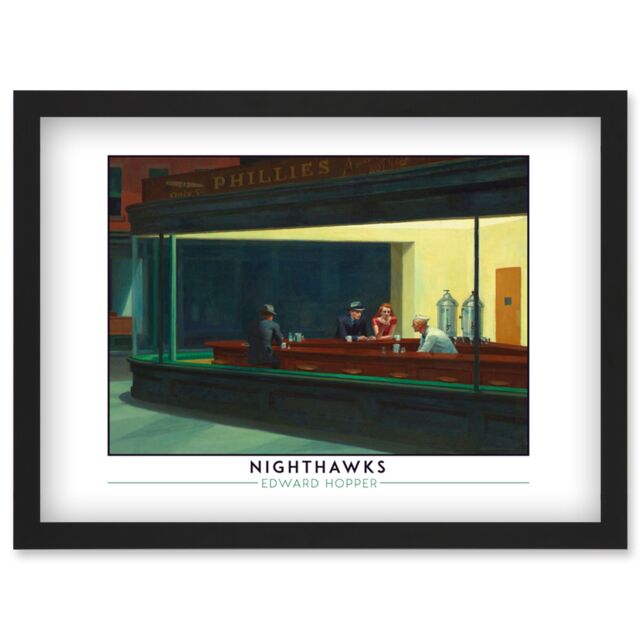 Artery8 Edward Hopper Nighthawks Iconic Realist Painting Artwork Framed Wall Art Print A4 in Black - image 1
