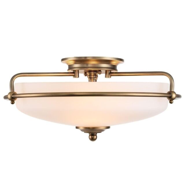 Netlighting Quoizel Griffin Bowl Semi Flush Ceiling Light Weathered Brass in Yellow