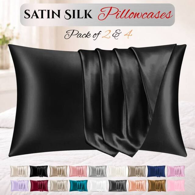 Grace Super Soft Pillow Cases 2 Pack Satin Silk Envelope Closure in Midnight - Size: Standard Pillow Case - image 1