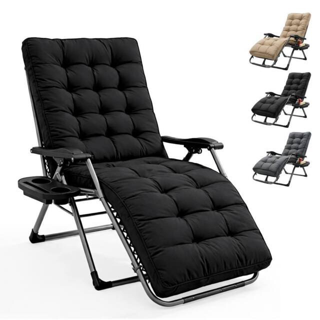 Keplin Square Tube Zero Gravity Chair with Cushion - Extra-Wide 72cm Recliner in Black - image 1