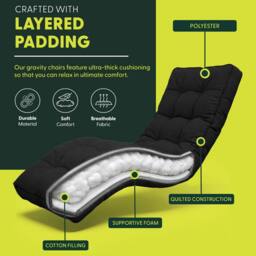 Keplin Square Tube Zero Gravity Chair with Cushion - Extra-Wide 72cm Recliner in Black - thumbnail 5