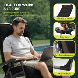 Keplin Square Tube Zero Gravity Chair with Cushion - Extra-Wide 72cm Recliner in Black - thumbnail 7