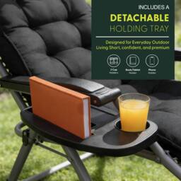 Keplin Square Tube Zero Gravity Chair with Cushion - Extra-Wide 72cm Recliner in Black - thumbnail 8