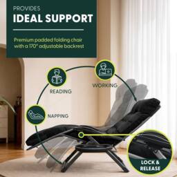 Keplin Square Tube Zero Gravity Chair with Cushion - Extra-Wide 72cm Recliner in Black - thumbnail 4