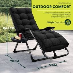 Keplin Square Tube Zero Gravity Chair with Cushion - Extra-Wide 72cm Recliner in Black - thumbnail 2