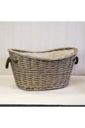 KDMD Willow Oval Scooped Topped Log Basket with Rope Handles in Natural - thumbnail 2