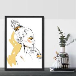 ARTZE Girl Fashion Pen & Ink Sketch Framed Print SIZE: A2 with Black Frame in Yellow - Size: A4 - thumbnail 2