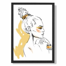 ARTZE Girl Fashion Pen & Ink Sketch Framed Print SIZE: A2 with Black Frame in Yellow - Size: A4 - thumbnail 1