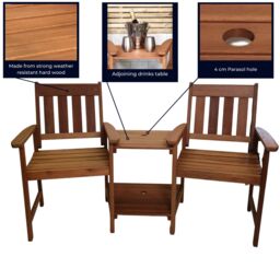 Samuel Alexander Rydal 2 Seater Wooden Garden Patio Love Seat & Table Set in Brown - thumbnail 7