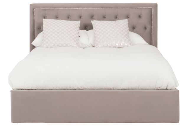 Orsina Elegant Kingsize Ottoman Bed, Practical Velvet Upholstered Bed For Bedroom, Compact Diamont Tufted Bed in Grey - image 1