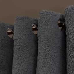 OHS Teddy Fleece Eyelet Curtains Thermal Pair Ready Made Soft Thick Fabric Ring Top in Grey - Size: 168 cm width x 183 cm drop - thumbnail 4