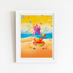 "Warren Reed - Designer Orange Crab On A Beach Holiday Framed Art Print in White - Size: W24"" x H36""" - thumbnail 2