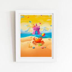 "Warren Reed - Designer Orange Crab On A Beach Holiday Framed Art Print in White - Size: W24"" x H36""" - thumbnail 1