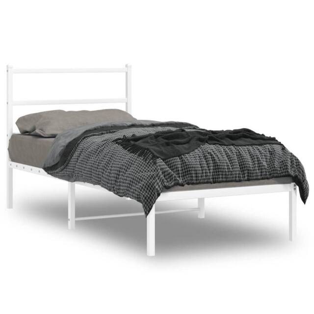 Berkfield Home Metal Bed Frame without Mattress with Headboard White 90x190cm - Size: 90x190 cm - image 1