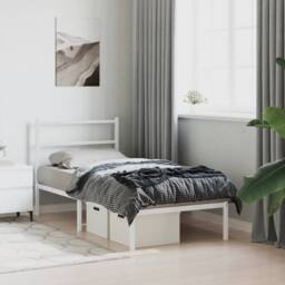 Berkfield Home Metal Bed Frame without Mattress with Headboard White 90x190cm - Size: 90x190 cm - thumbnail 3
