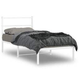 Berkfield Home Metal Bed Frame without Mattress with Headboard White 90x190cm - Size: 90x190 cm - thumbnail 1