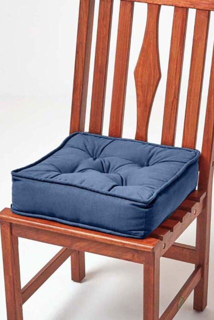 Homescapes Cotton Dining Chair Booster Cushion in Navy - Size: 40 cm x 40 cm - image 1