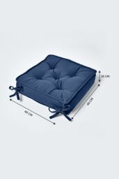Homescapes Cotton Dining Chair Booster Cushion in Navy - Size: 40 cm x 40 cm - thumbnail 2