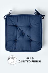 Homescapes Cotton Dining Chair Booster Cushion in Navy - Size: 40 cm x 40 cm - thumbnail 4