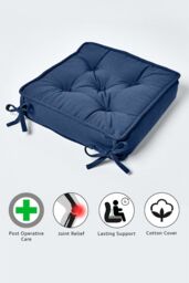 Homescapes Cotton Dining Chair Booster Cushion in Navy - Size: 40 cm x 40 cm - thumbnail 5