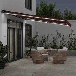 Berkfield Home Manual Retractable Awning with LEDs Burgundy 450x350 cm in Black - thumbnail 3