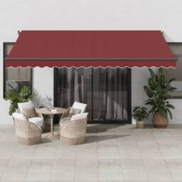Berkfield Home Manual Retractable Awning with LEDs Burgundy 450x350 cm in Black - thumbnail 1