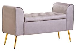 Orsina Velvet Bench with Gold Finish legs, Comfy Padded Seat Velvet Seat, Built to Last Bedroom Bench in Brown - thumbnail 2