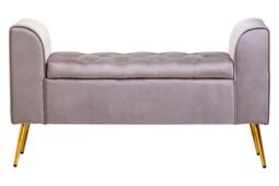 Orsina Velvet Bench with Gold Finish legs, Comfy Padded Seat Velvet Seat, Built to Last Bedroom Bench in Brown - thumbnail 1