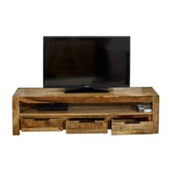 Wyld Haus London Natural Mango Wood Large TV Cabinet 3 Drawers 1 Shelf in Brown - thumbnail 3