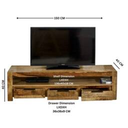 Wyld Haus London Natural Mango Wood Large TV Cabinet 3 Drawers 1 Shelf in Brown - thumbnail 4