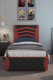 SlumberWorx Galaxy Ottoman Storage LED Headboard Gaming Single Black Bed Frame w 25cm Deep Pocket Memory Foam Mattress in Red - thumbnail 2