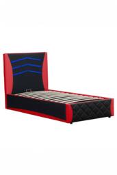 SlumberWorx Galaxy Ottoman Storage LED Headboard Gaming Single Black Bed Frame w 25cm Deep Pocket Memory Foam Mattress in Red - thumbnail 4